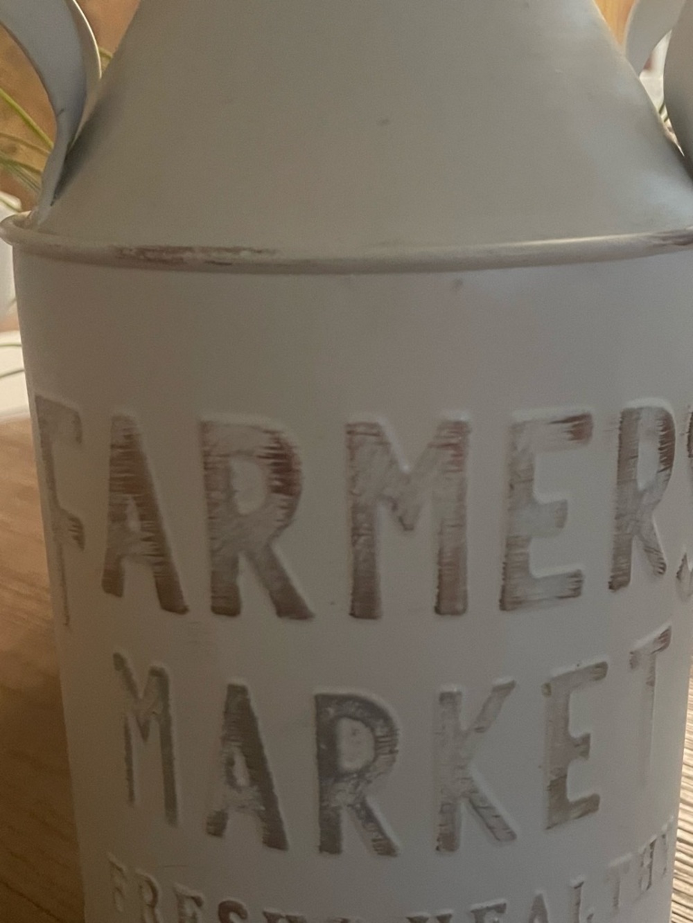 Farmers Market Metal Distressed Milk Jug Decor With Handles 10”H